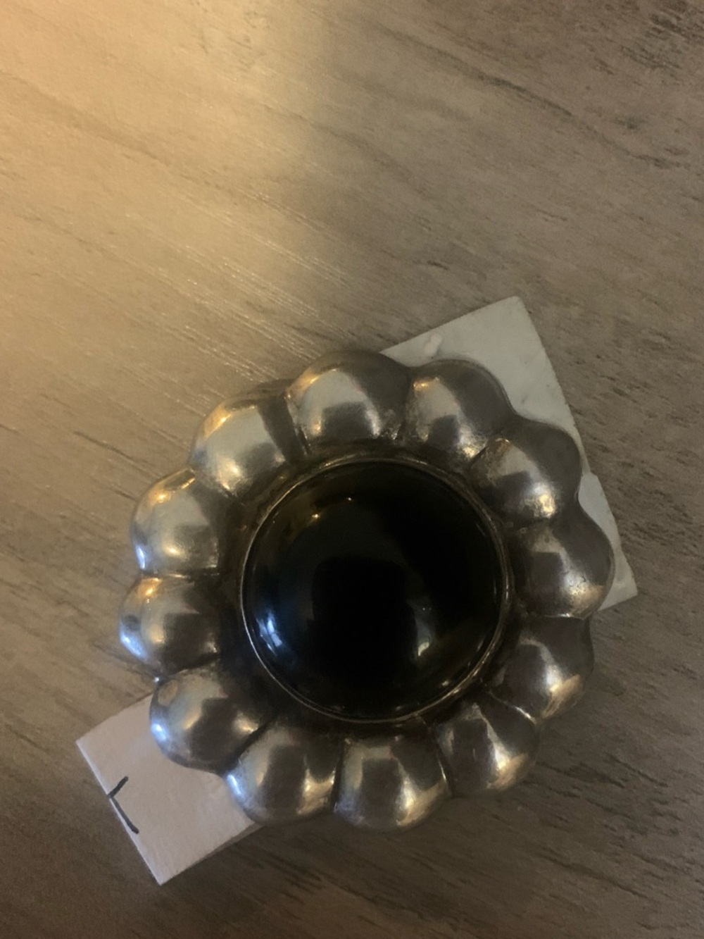 Vintage Silver Floral brooch with Black Cabochon
